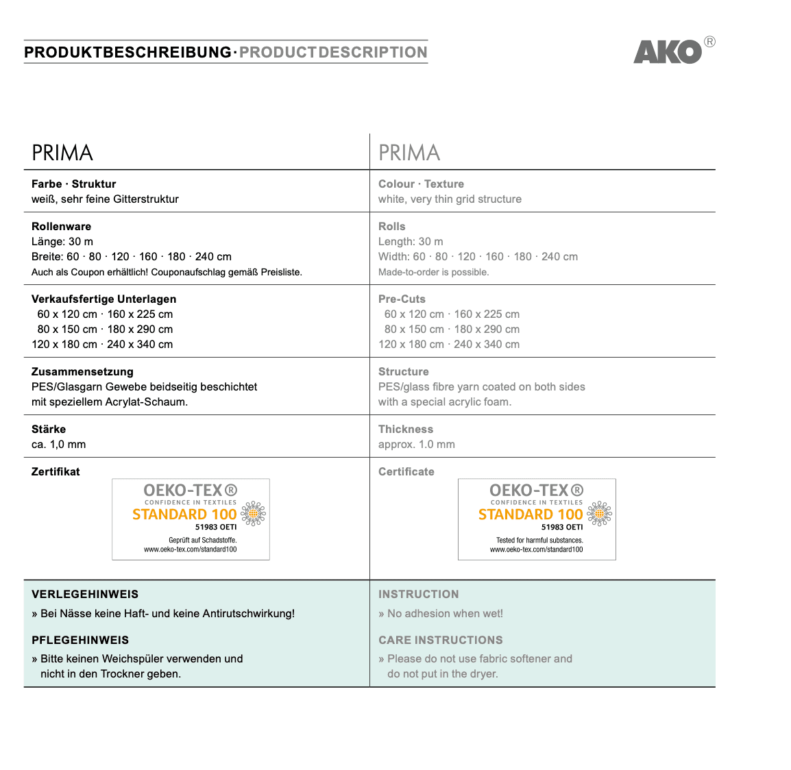 AKO PRIMA Hochwertiger Teppichgleitschutz Antirutsch-Unterlage Umweltfreundlich 60 cm