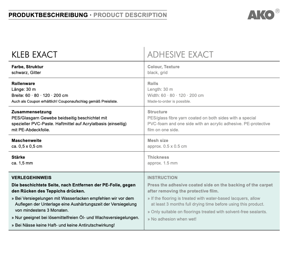 AKO KLEB EXACT Antirutschmatte Klebend  200 cm