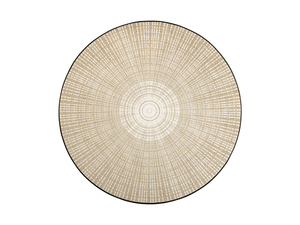 runde Fußmatte mit beigen Streifen und Kreisen
