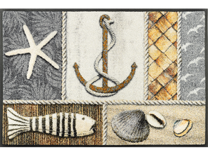 Fußmatte mit Anker, Fisch, Muscheln und Strandmotiven