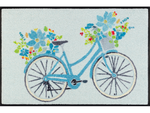 Lade das Bild in den Galerie-Viewer, hellblaue Fußmatte mit Fahrrad und Blumen
