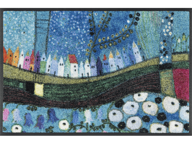 Stadt in Blau wash + dry Fußmatte