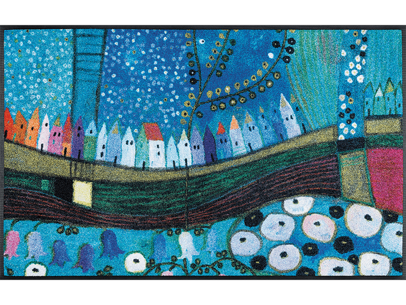 Stadt in Blau wash + dry Fußmatte