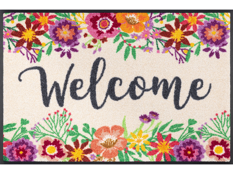 Fußmatte mit Blumen und Schriftzug "Welcome"