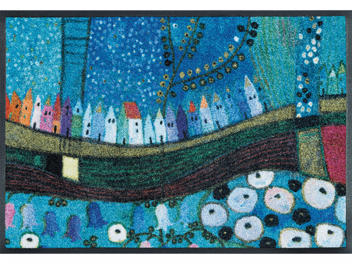 Stadt in Blau wash + dry Fußmatte