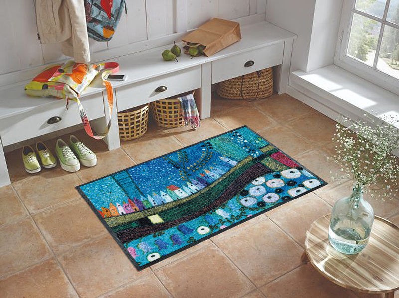 Stadt in Blau wash + dry Fußmatte