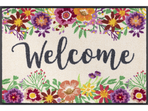 Fußmatte mit Blumen und Schriftzug "Welcome"