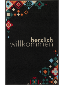 Fußmatte mit Mosaik und Schriftzug "herzlich Willkommen" in schwarz